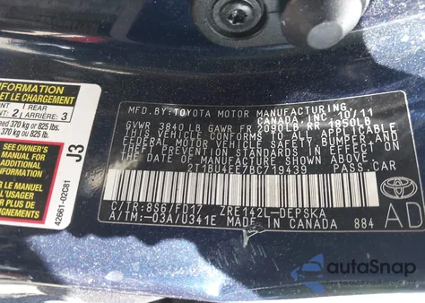 2011 Toyota Corolla S from USA, damaged, VIN 2T1BU4EE7BC719439